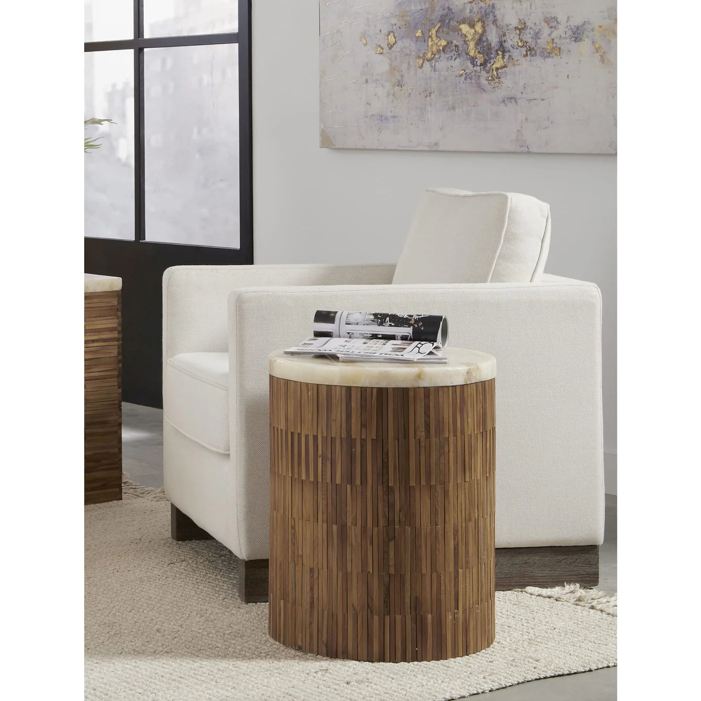 Teak and Onyx Round End Table