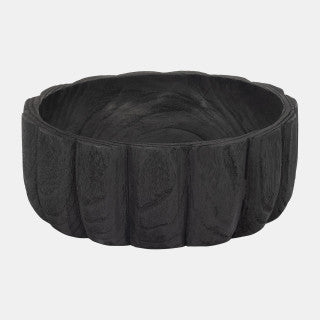 Wood 9" Scalloped Bowl Blk