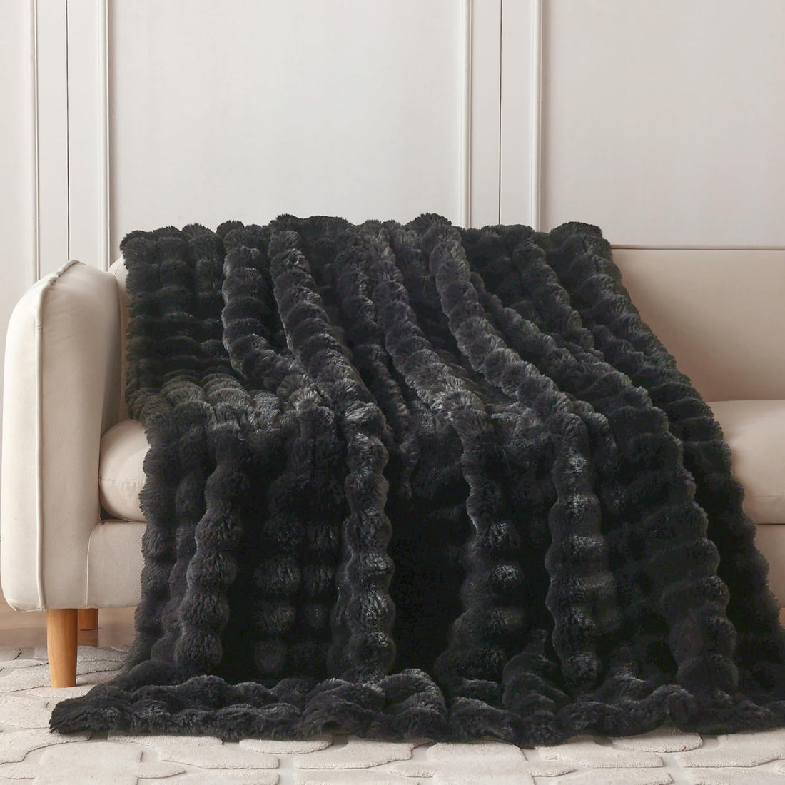 Faux Rabbit Throw Tie-Dye Black