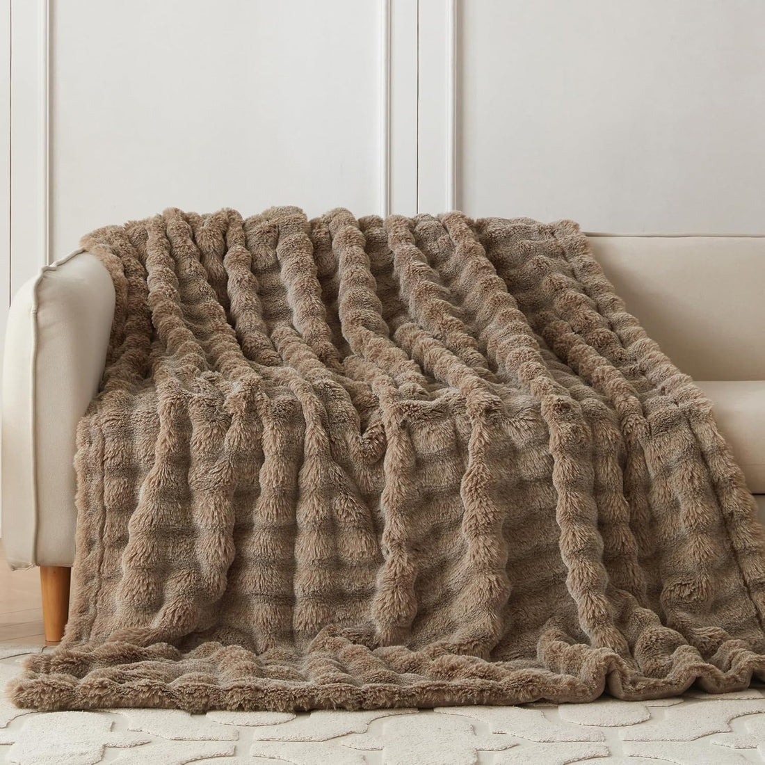 Faux Rabbit Throw Mink Brown