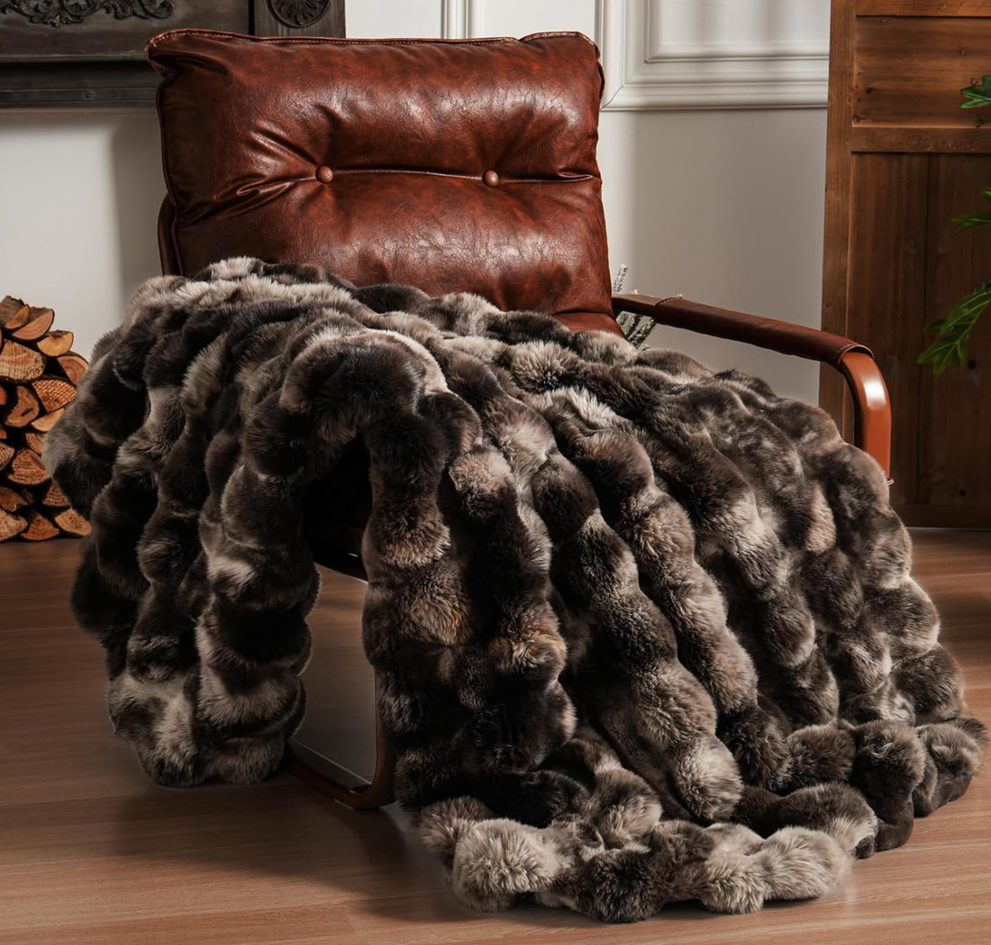 Faux Rabbit Throw Tie-Dye Coffee