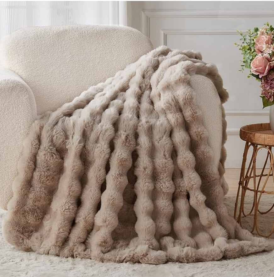 Faux Rabbit Throw Linen/Taupe