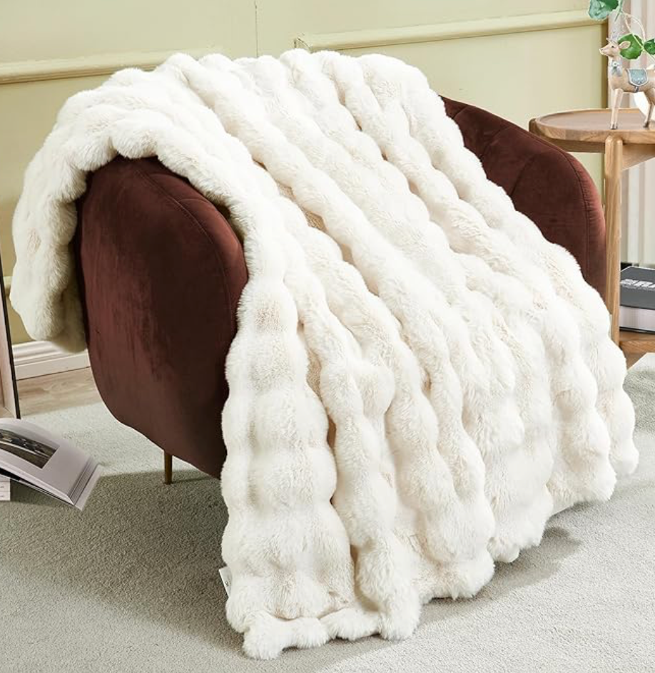 White Faux Rabbit Throw-70x80